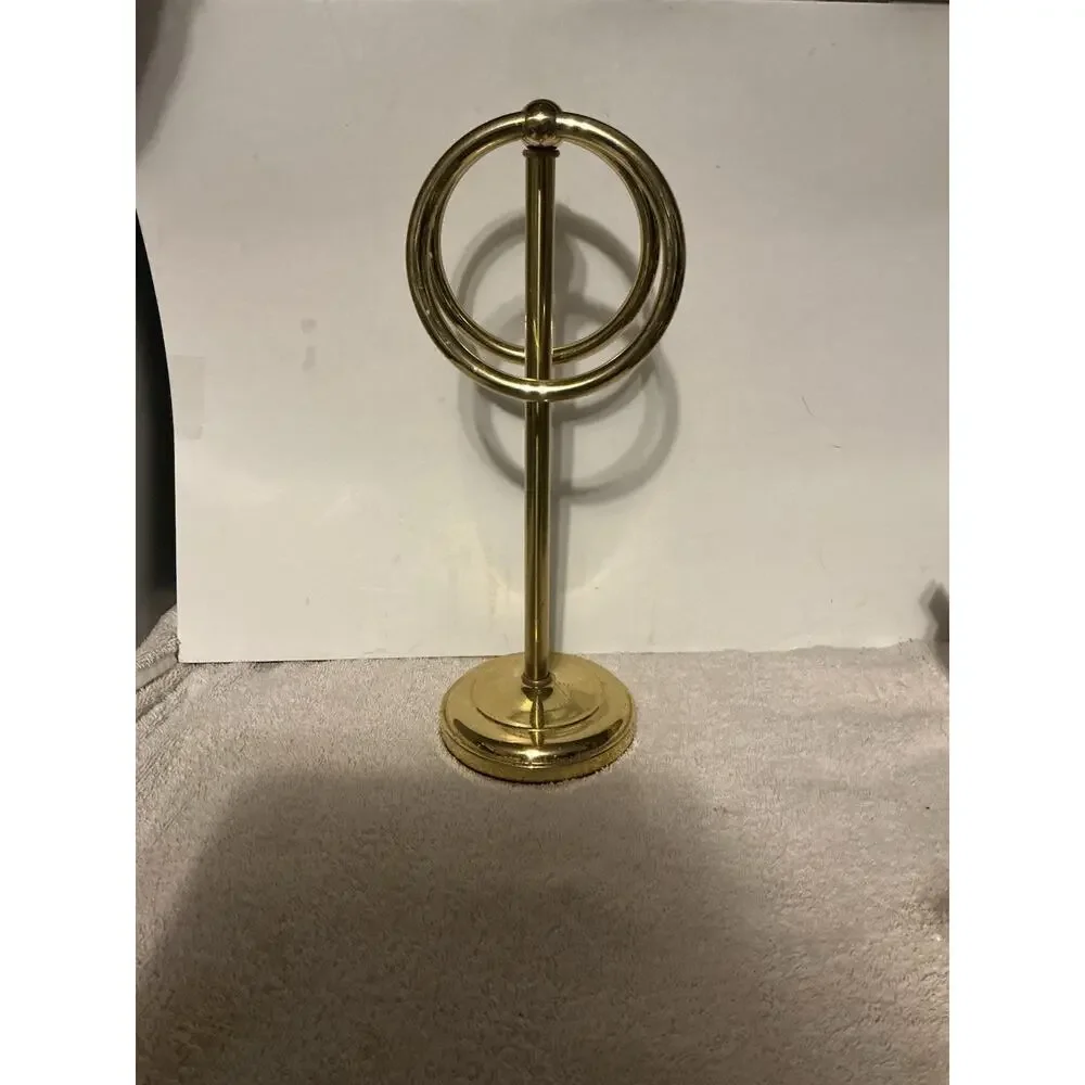 Vintage Brass Hand Towel Holder Stand Double Ring Bathroom Countertop MCM Gold